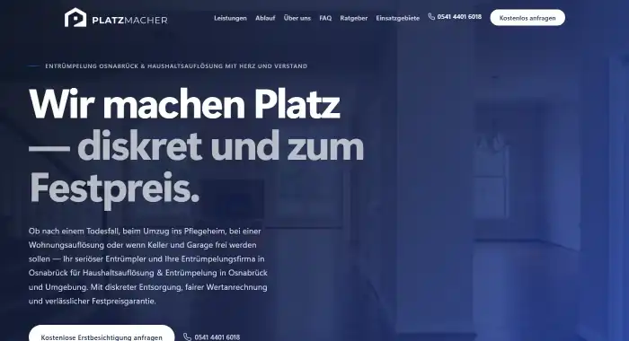 Platzmacher Entrümpelung Webdesign Referenz