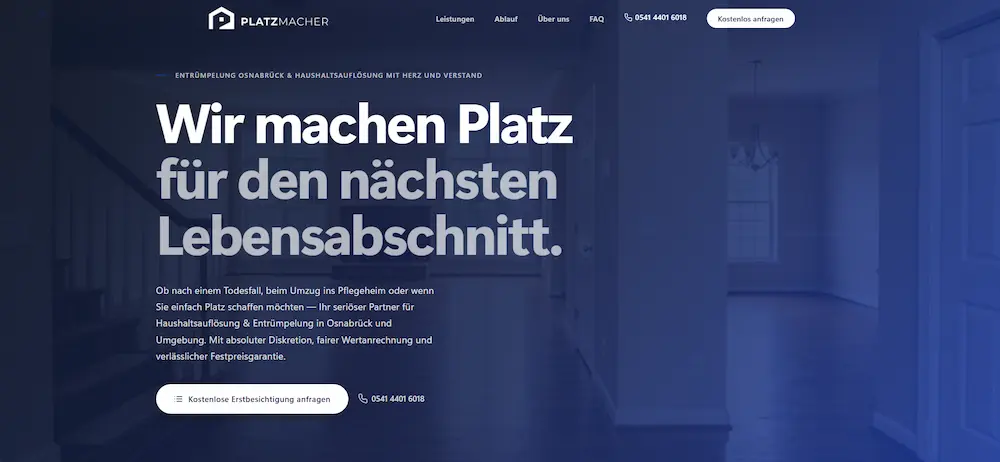 Platzmacher Entrümpelung Osnabrück – SEO Referenz R2 Media