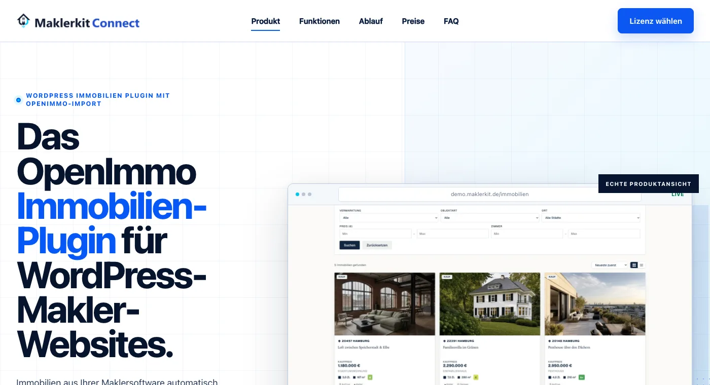 MaklerKit Connect Software Referenz - OpenImmo Immobilien-Plugin für WordPress